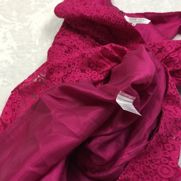 Trina Turk Los Angeles Sheath Dress Size 6 Womans Pink Lace Sleeveless V Neck - Picture 11 of 14